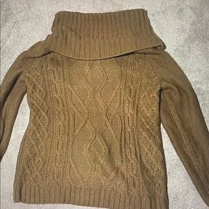 Forever 21 Camel Cable-Knit Fold-Over Turtleneck Sweater